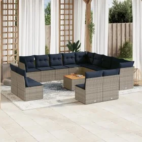 Set de sofás de jardín y cojines 14 pzas ratán sintético gris by , Garden sets - Ref: Foro24-3256271, Price: 1,00 €, Discount: %