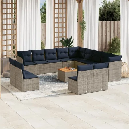 Set de sofás de jardín y cojines 14 pzas ratán sintético gris von , Gartensets - Ref: Foro24-3256271, Preis: 1,00 €, Rabatt: %