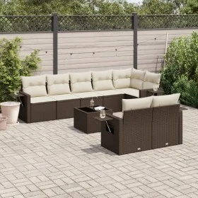 Set de sofás de jardín 9 pzas y cojines ratán sintético marrón by , Garden sets - Ref: Foro24-3220432, Price: 627,13 €, Disco...