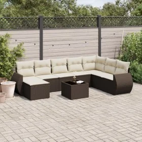 Set de sofás de jardín 9 pzas y cojines ratán sintético marrón by , Modular outdoor sofas - Ref: Foro24-3221772, Price: 591,2...