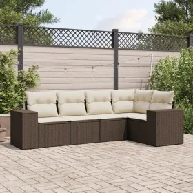 Set comedor de jardín 5 piezas y cojines ratán sintético marrón by , Modular outdoor sofas - Ref: Foro24-3222532, Price: 370,...