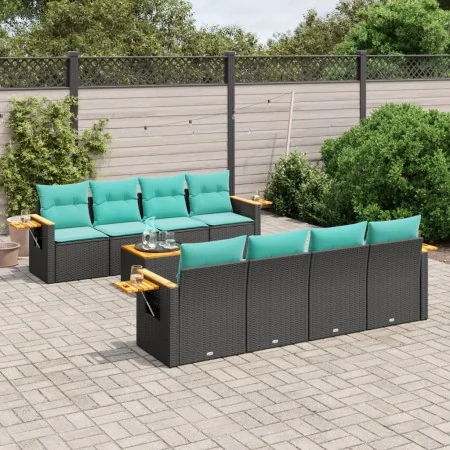 Set de sofás de jardín 9 pzas con cojines ratán sintético negro von , Gartensets - Ref: Foro24-3226659, Preis: 687,50 €, Raba...