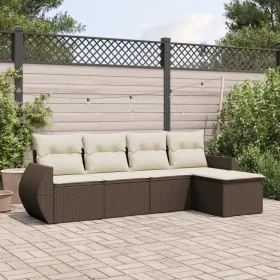 Set comedor de jardín 5 piezas y cojines ratán sintético marrón by , Garden sets - Ref: Foro24-3253630, Price: 331,44 €, Disc...