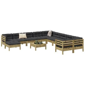 Set de sofás jardín 12 pzas con cojines madera pino impregnada von , Gartensets - Ref: Foro24-3299657, Preis: 1,00 €, Rabatt: %