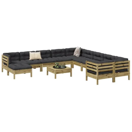 Set de sofás jardín 12 pzas con cojines madera pino impregnada by , Garden sets - Ref: Foro24-3299657, Price: 1,00 €, Discoun...