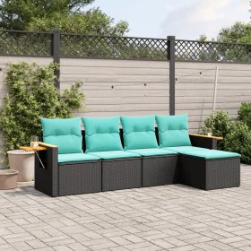 Set de sofás de jardín 5 pzas con cojines ratán sintético negro by , Garden sets - Ref: Foro24-3226757, Price: 393,32 €, Disc...
