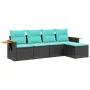 Set de sofás de jardín 5 pzas con cojines ratán sintético negro by , Garden sets - Ref: Foro24-3226757, Price: 393,32 €, Disc...