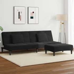 Sofá cama de 2 plazas con taburete terciopelo negro von , Sofas - Ref: Foro24-3258113, Preis: 301,46 €, Rabatt: %