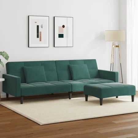 Sofá cama de 2 plazas con taburete terciopelo verde oscuro by , Sofas - Ref: Foro24-3258118, Price: 332,39 €, Discount: %
