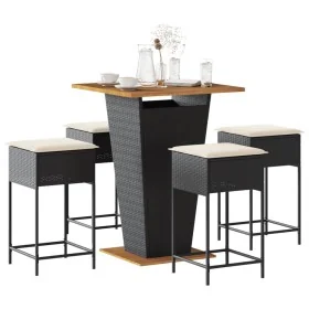 Mesa y taburetes altos jardín 5 pzas y cojines ratán PE negro by , Garden sets - Ref: Foro24-3261481, Price: 413,92 €, Discou...