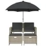Sofá jardín 2 plazas sombrilla y taburetes ratán PE gris claro by , Outdoor sofas - Ref: Foro24-365888, Price: 245,78 €, Disc...