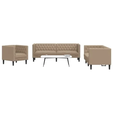 Juego de sofás Chesterfield 3 piezas cuero sintético capuchino von , Sofas - Ref: Foro24-3209272, Preis: 699,07 €, Rabatt: %