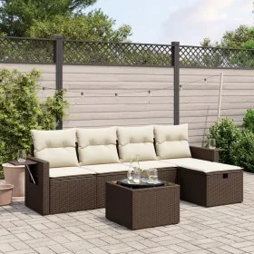 Set sofás de jardín 6 piezas y cojines ratán sintético marrón by , Garden sets - Ref: Foro24-3263789, Price: 378,56 €, Discou...