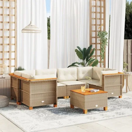 Set sofás de jardín 7 piezas y cojines ratán sintético beige by , Garden sets - Ref: Foro24-3261745, Price: 534,47 €, Discoun...