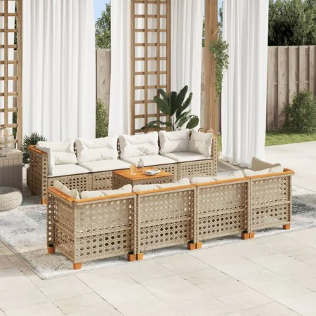 Set de sofás de jardín con cojines 9 pzas ratán sintético beige de , Conjuntos de jardín - Ref: Foro24-3261772, Precio: 753,6...
