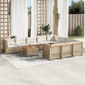 Set de sofás de jardín 11pzas con cojines ratán sintético beige by , Garden sets - Ref: Foro24-3262042, Price: 917,68 €, Disc...