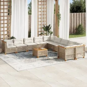 Set de sofás de jardín 11pzas con cojines ratán sintético beige von , Gartensets - Ref: Foro24-3262054, Preis: 917,68 €, Raba...