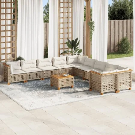 Set de sofás de jardín 11pzas con cojines ratán sintético beige by , Garden sets - Ref: Foro24-3262054, Price: 917,68 €, Disc...
