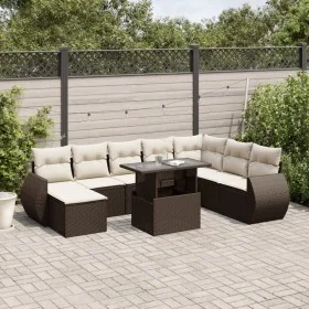 Set de sofás de jardín 9 pzas y cojines ratán sintético marrón by , Garden sets - Ref: Foro24-3268733, Price: 639,98 €, Disco...