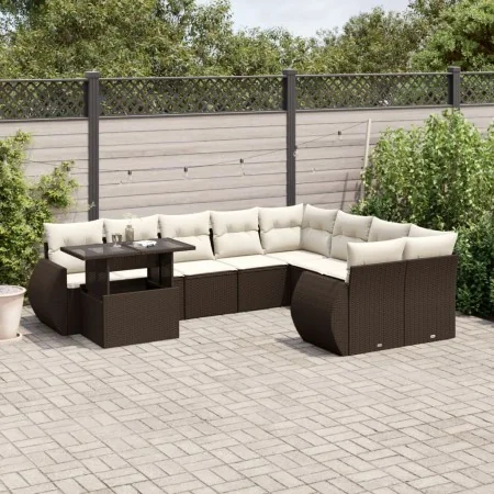 Set de sofás de jardín 10 pzas y cojines ratán sintético marrón by , Garden sets - Ref: Foro24-3268773, Price: 776,49 €, Disc...