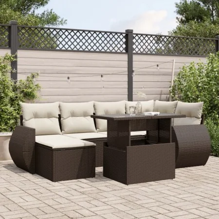 Juego de sofás de jardín 7 piezas con cojines ratán PE marrón by , Garden sets - Ref: Foro24-3268683, Price: 529,40 €, Discou...