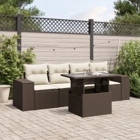 Set comedor de jardín 5 piezas y cojines ratán sintético marrón by , Garden sets - Ref: Foro24-3268993, Price: 388,13 €, Disc...