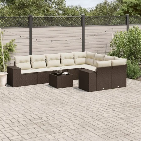 Set de sofás de jardín 10 pzas y cojines ratán sintético marrón by , Garden sets - Ref: Foro24-3223052, Price: 663,94 €, Disc...