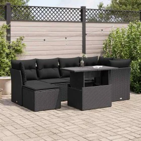 Set de sofás de jardín 7 pzas con cojines ratán sintético negro by , Garden sets - Ref: Foro24-3326186, Price: 495,76 €, Disc...