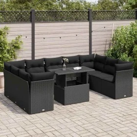 Set de sofás de jardín y cojines 10 pzas ratán sintético negro by , Garden sets - Ref: Foro24-3326216, Price: 673,05 €, Disco...