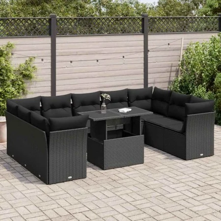 Set de sofás de jardín y cojines 10 pzas ratán sintético negro by , Garden sets - Ref: Foro24-3326216, Price: 673,05 €, Disco...