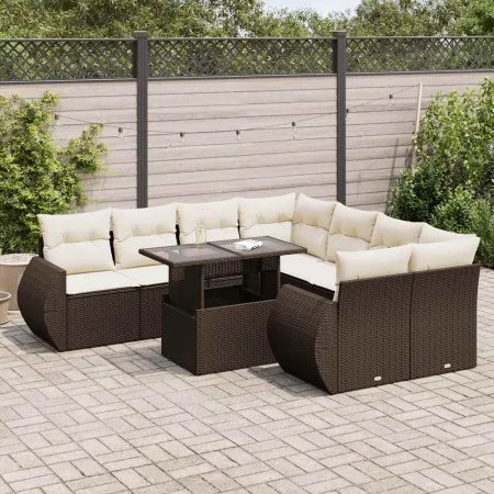 Set de sofás de jardín 9 pzas y cojines ratán sintético marrón von , Gartensets - Ref: Foro24-3326614, Preis: 671,91 €, Rabat...