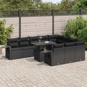 Set de sofás de jardín 11 pzas y cojines ratán sintético negro by , Garden sets - Ref: Foro24-3326546, Price: 792,72 €, Disco...
