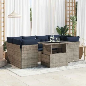 Set sofás jardín y cojines 7 pzas ratán sintético acacia gris by , Garden sets - Ref: Foro24-3326112, Price: 578,85 €, Discou...