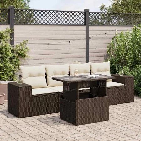 Set comedor de jardín 5 piezas y cojines ratán sintético marrón by , Garden sets - Ref: Foro24-3326724, Price: 386,41 €, Disc...