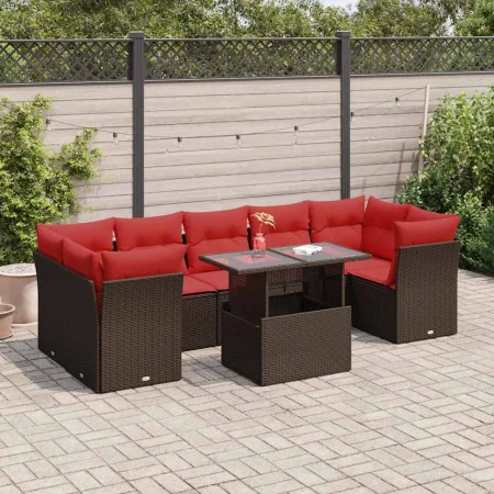 Juego Sofá Jardín 8 Piezas con Cojines Marrón Poli Ratán Acacia by , Garden sets - Ref: Foro24-3326125, Price: 646,94 €, Disc...