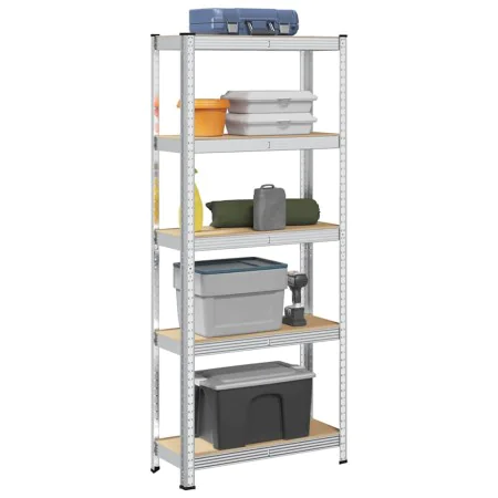 Estantería almacenaje 5 niveles contrachapada y acero plata by , Industrial shelving - Ref: Foro24-4016938, Price: 40,14 €, D...