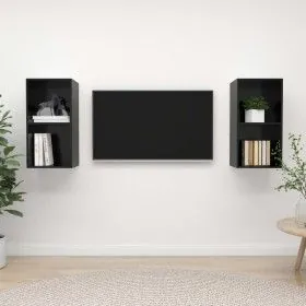Living room wall unit 2 pieces in black gloss engineered wood by vidaXL, TV Furniture - Ref: Foro24-3079851, Price: 78,50 €, ...