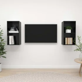 Wohnzimmer Wandmöbel 2 Stücke aus schwarz glänzendem Ingenieurholz von vidaXL, TV-Möbel - Ref: Foro24-3079851, Preis: 78,63 €...