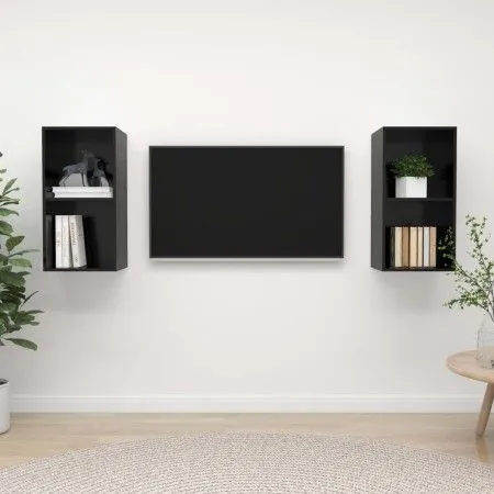Wohnzimmer Wandmöbel 2 Stücke aus schwarz glänzendem Ingenieurholz von vidaXL, TV-Möbel - Ref: Foro24-3079851, Preis: 78,50 €...