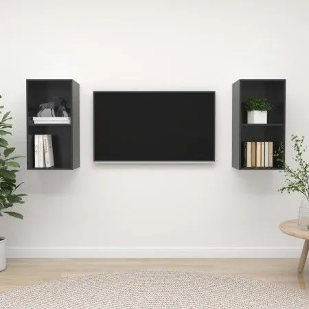 Wandmontierte Wohnzimmermöbel, 2-teilig, glänzend graues Holzwerkstoff von vidaXL, TV-Möbel - Ref: Foro24-3079852, Preis: 74,...