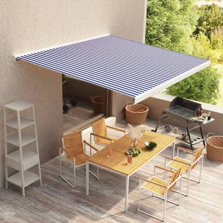 Toldo de lona azul y blanco 500x300 cm de , Toldos - Ref: Foro24-145714, Precio: 84,87 €, Descuento: %