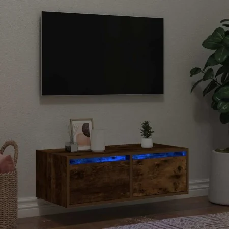 Mueble de TV con luces LED roble ahumado 75x35,5x25 cm by , TV Furniture - Ref: Foro24-860233, Price: 70,40 €, Discount: %