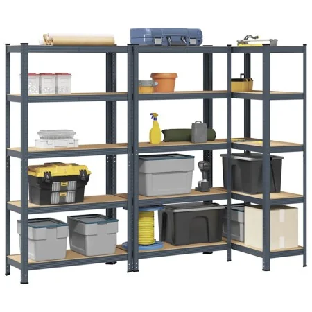 Estante almacenaje 5 niveles 3 uds acero y madera contrachapada by , Industrial shelving - Ref: Foro24-3307594, Price: 133,51...