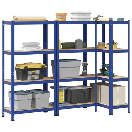 Estanterías de 4 baldas 3 uds madera contrachapada y acero azul by , Industrial shelving - Ref: Foro24-3307580, Price: 104,29...