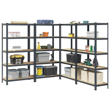 Estante almacenaje 5 niveles 4 uds acero y madera contrachapada by , Industrial shelving - Ref: Foro24-3307610, Price: 238,48...
