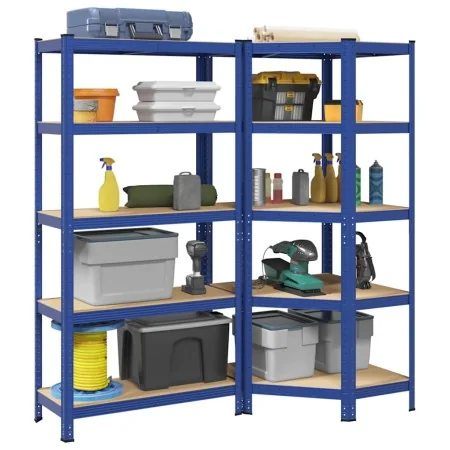 Juego de 2 estantes de 5 niveles acero azul y madera industrial by , Industrial shelving - Ref: Foro24-3307625, Price: 129,01...