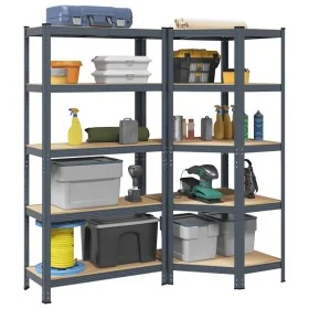 Juego 2 estantes 5 niveles acero antracita y madera industrial by , Industrial shelving - Ref: Foro24-3307627, Price: 131,26 ...