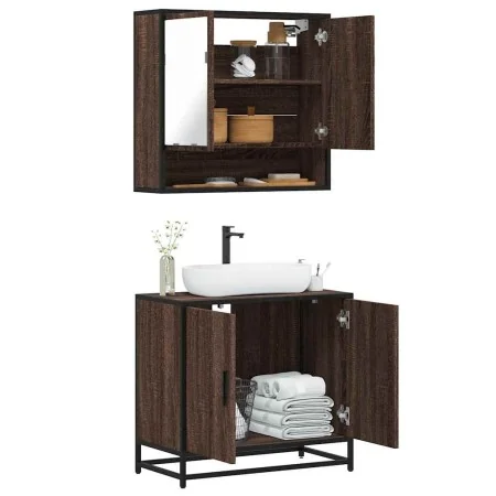 Set de muebles baño 2 pzas madera contrachapada marrón roble de , Muebles de baño - Ref: Foro24-3300919, Precio: 131,74 €, De...