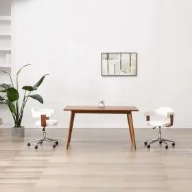 Drehbare Esszimmerstühle, 2 Stück, gebogenes Holz, weißes Leder von vidaXL, Essstühle - Ref: Foro24-3054893, Preis: 285,15 €,...