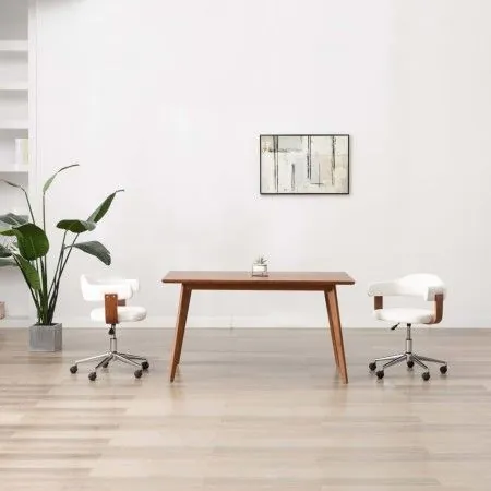 Drehbare Esszimmerstühle, 2 Stück, gebogenes Holz, weißes Leder von vidaXL, Essstühle - Ref: Foro24-3054893, Preis: 285,15 €,...